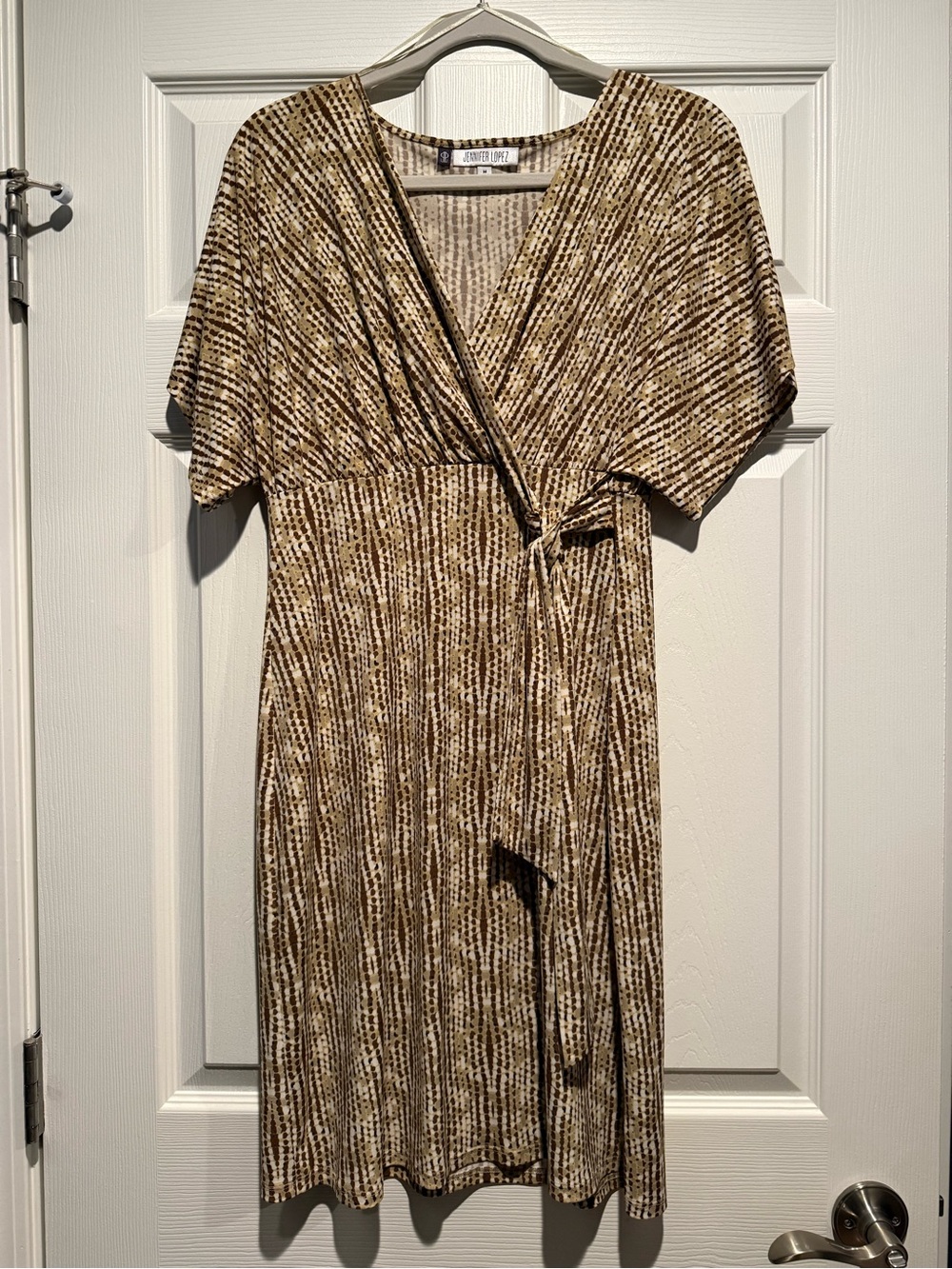 Jennifer Lopez Brown Patterned Faux Wrap Midi Dress
